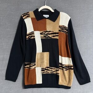 Vintage Alfred Dunner S Brown Black Patchwork Animal Print Casual Preppy 80s 90s